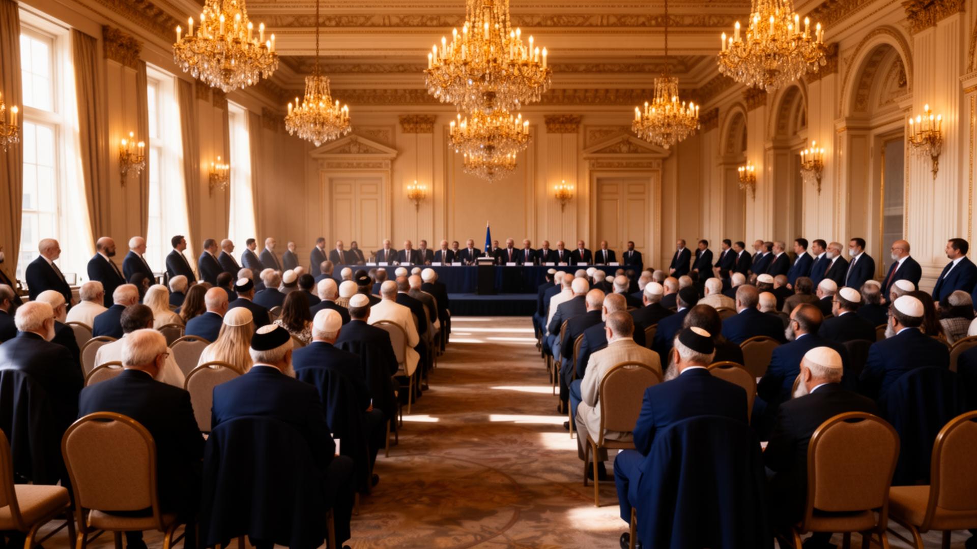 A grand hotel ballroom set for a high-level interfaith gathering